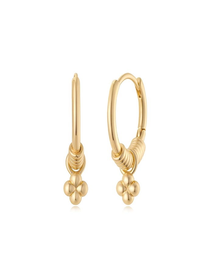 MYEARS Women Hoop Earrings Gold Huggie Clover Dangle 14K Gold Plated Small Simple Hypoallergenic Everyday Jewelry - Image 1